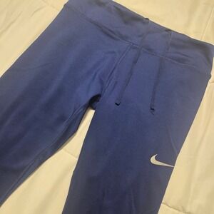 Nike Dri-FIT Womens Navy Blue Running Leggings Zipper Pocket Size Large L